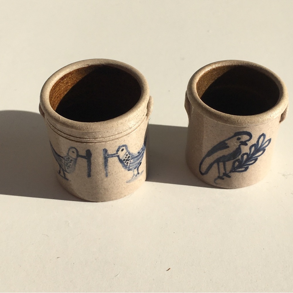 Miniature hand painted antique pair of crocks